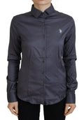 U.S. POLO ASSN. Gray Printed Long Sleeves Collared Top