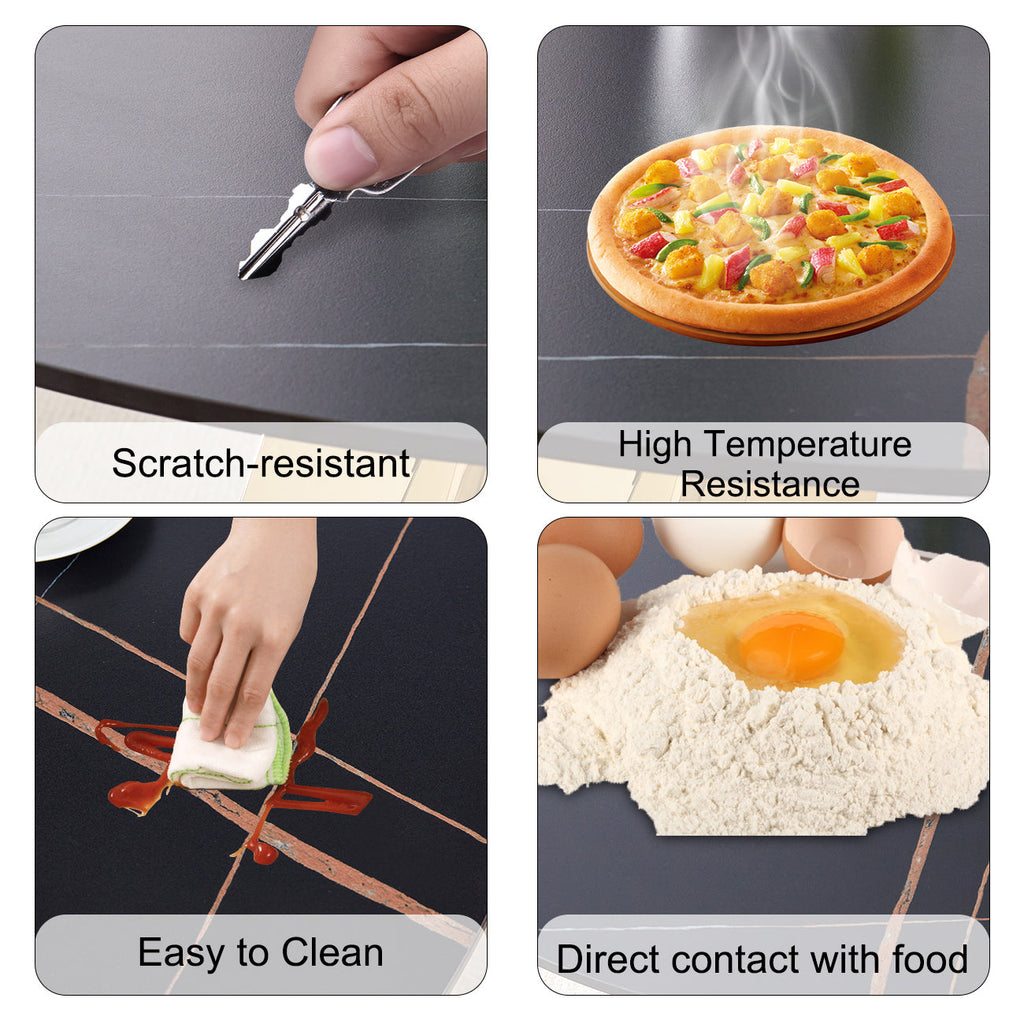 The 42-inch stainless steel gold-plated flamed granite round table with seating for 4 or 6 people is perfect for dining, entertaining, or as a conference table