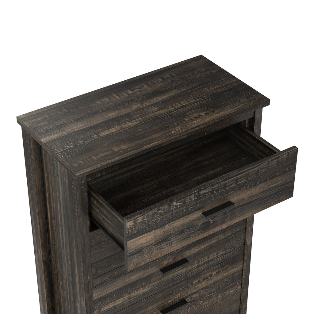 4PCS Bedroom Sets, Wooden Queen Size Bed Frame with Storage Headboard and Charging Station, 2 Nightstands with 2 Drawers, 1 Dresser with 5 Drawers, Antique Gray