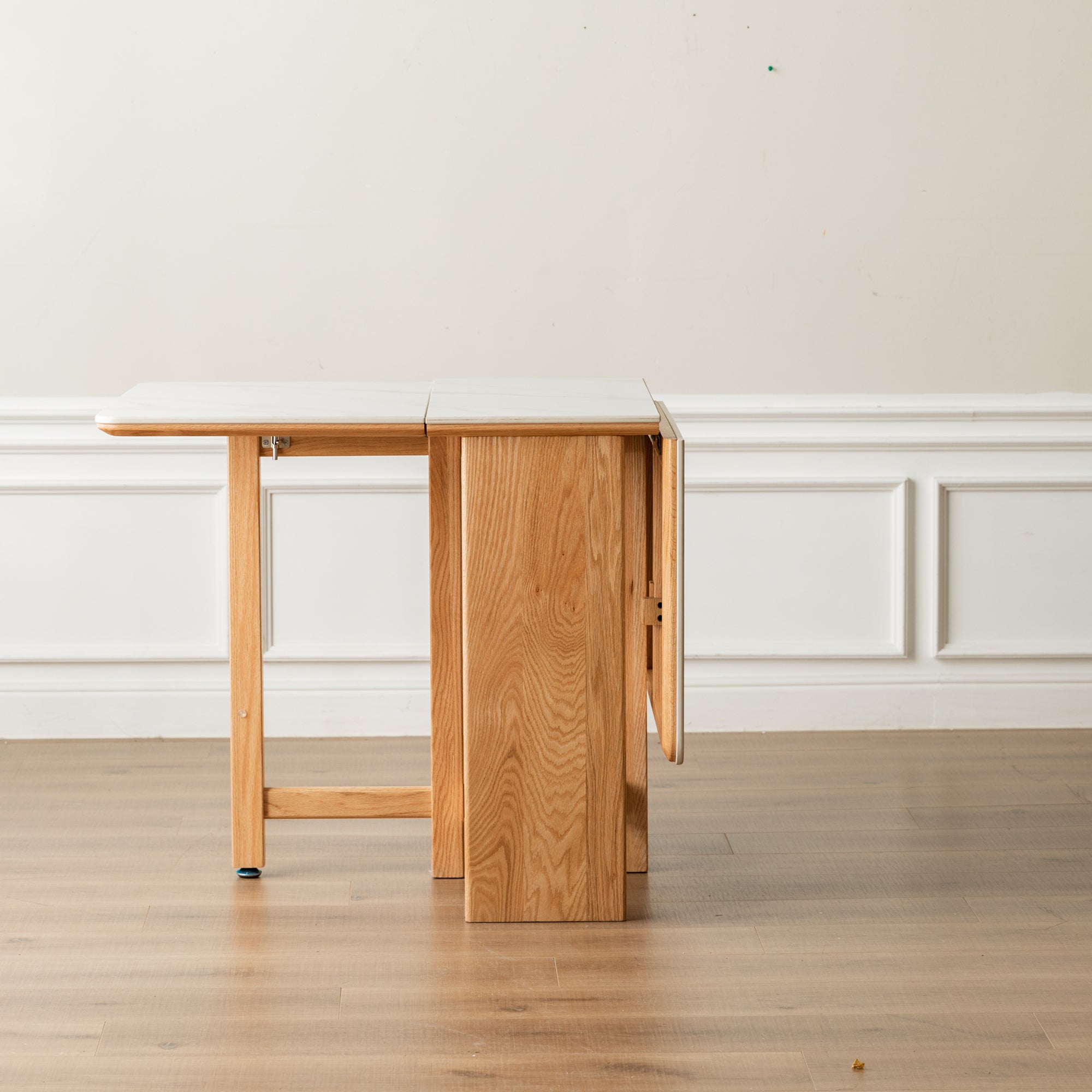 Natural Solid Oak Legs Extending Dining Table Rock Slab Top Extending Dining Table for 4-6 People Solid Wood Dining Table (Light Color)