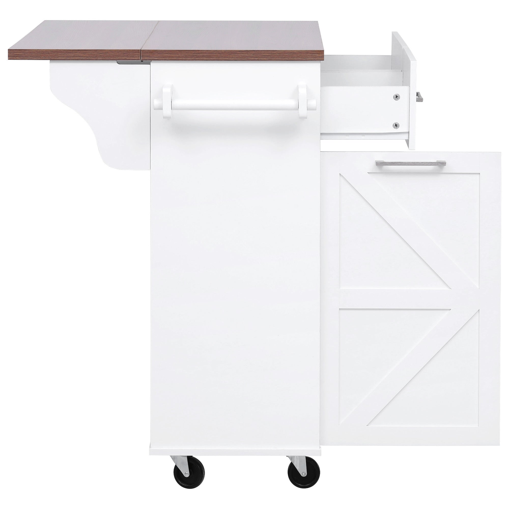 K&K 47.2' Farmhouse Kitchen Island with Drop Leaf, Kitchen Storage Island with Removable Side Racks, Two Drawers, Rolling Kitchen Cart on Wheels with Towel Rack, for Home, Kitchen, Dining Room, White