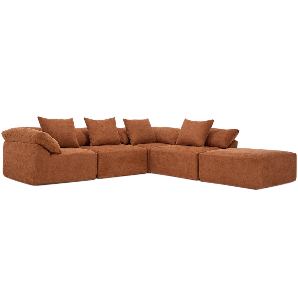 142' L Shaped Modular Sectional Sofa,No Assembly,5 Piece Couch, Convertible Sleeper Couch,Full-Compressed Couch,Free-Combined Couches,5 Seat & Ottoman,Chenille,Orange