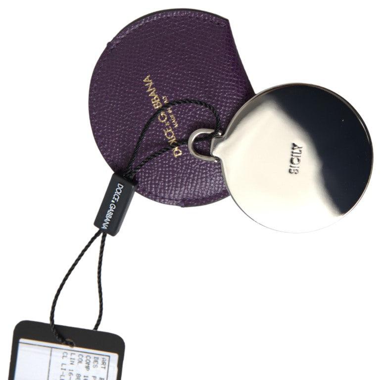 Dolce & Gabbana Purple Calfskin Leather Round Hand Mirror Holder