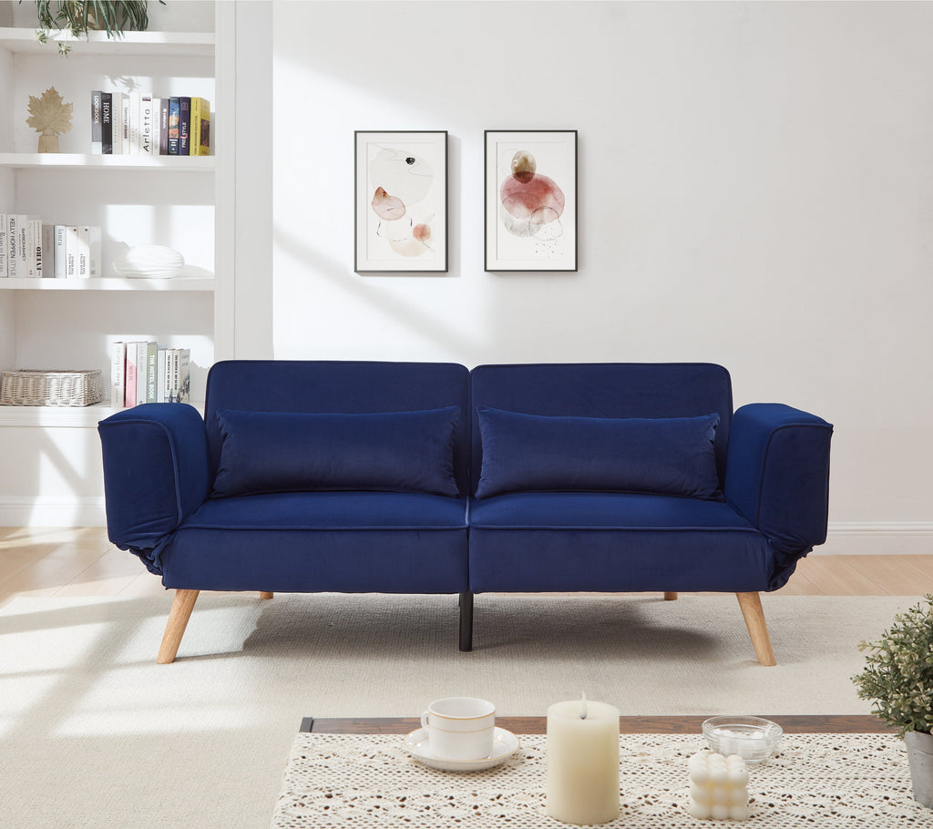 72.8''Futon Sofa Bed, Sleeper Sofa, Small Couch with Adjustable Armrests, Adjustable Recliner Sleeper Sofa Bed for Living Room, Bedroom, Apartment, Navy Blue