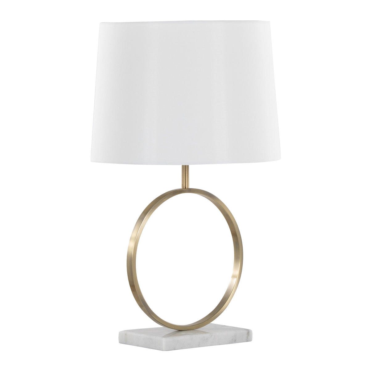 Moon Contemporary Table Lamp in White Marble, Gold Metal and White Shade by LumiSource