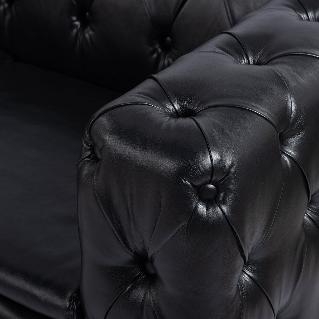 Traditional Square Arm Sofa with Removable Cushions in Black PU, 84.06 Inch Width