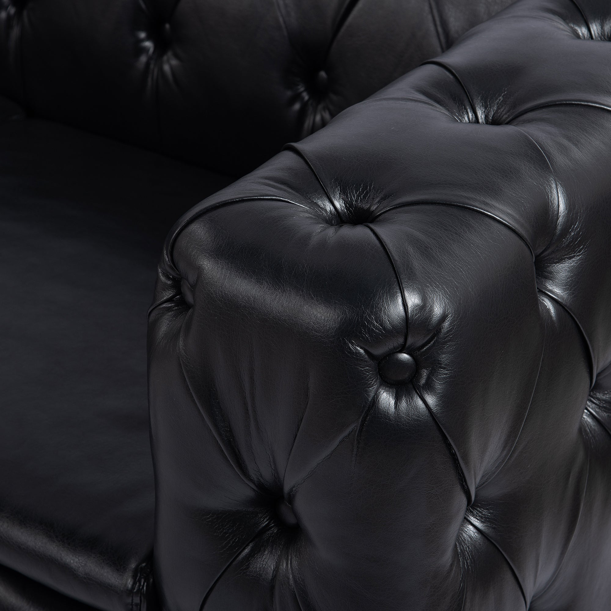 Traditional Square Arm Sofa with Removable Cushions in Black PU, 84.06 Inch Width