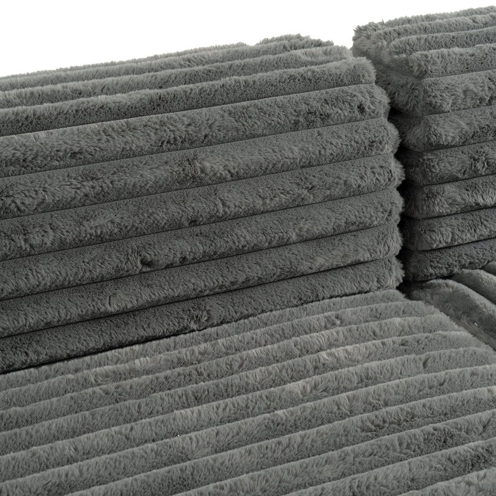 Cloud Sectional Sofa Upholstered Couch with Free-combined Design in Dark Gray Faux Rabbit Fur, 110'