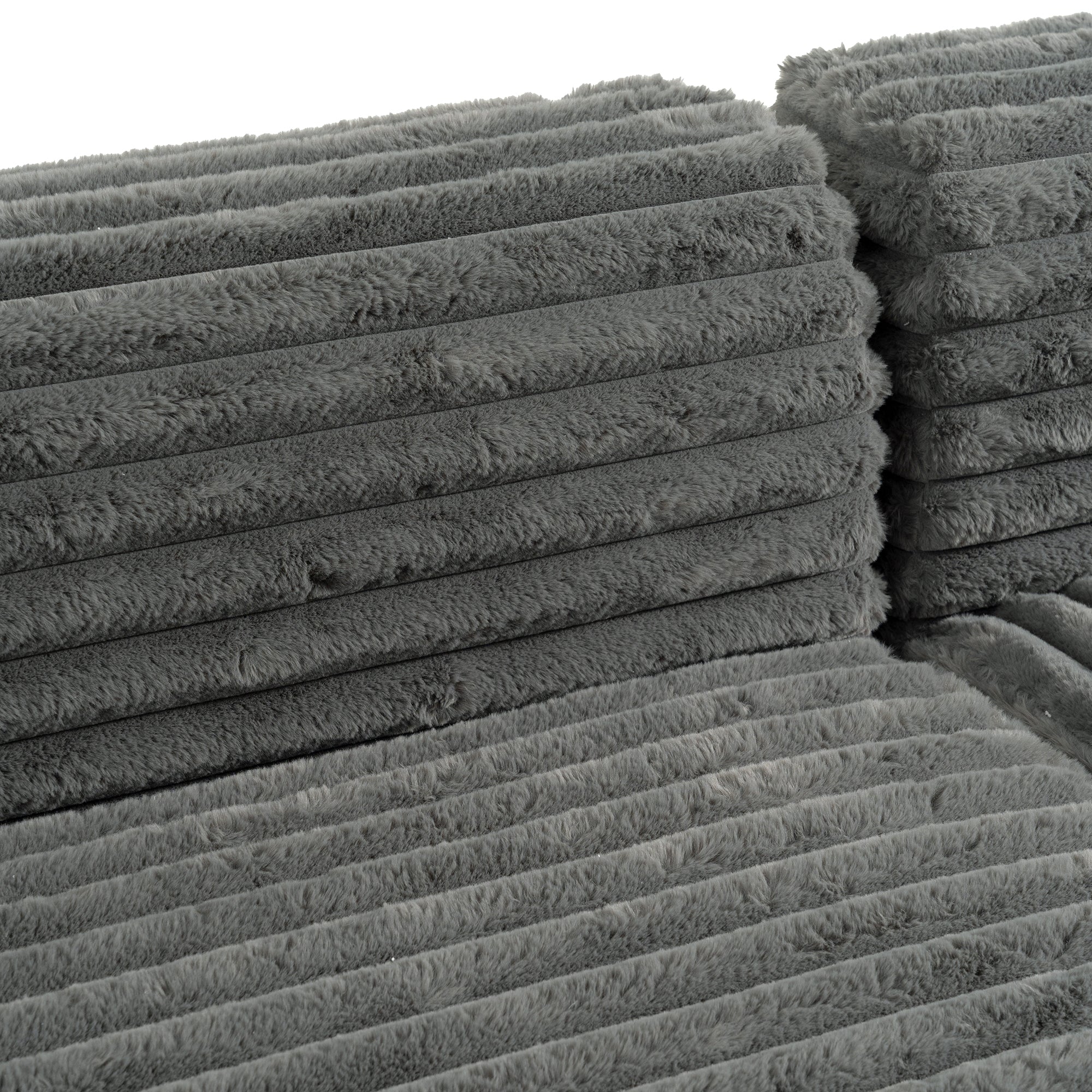 Cloud Sectional Sofa Upholstered Couch with Free-combined Design in Dark Gray Faux Rabbit Fur, 110'