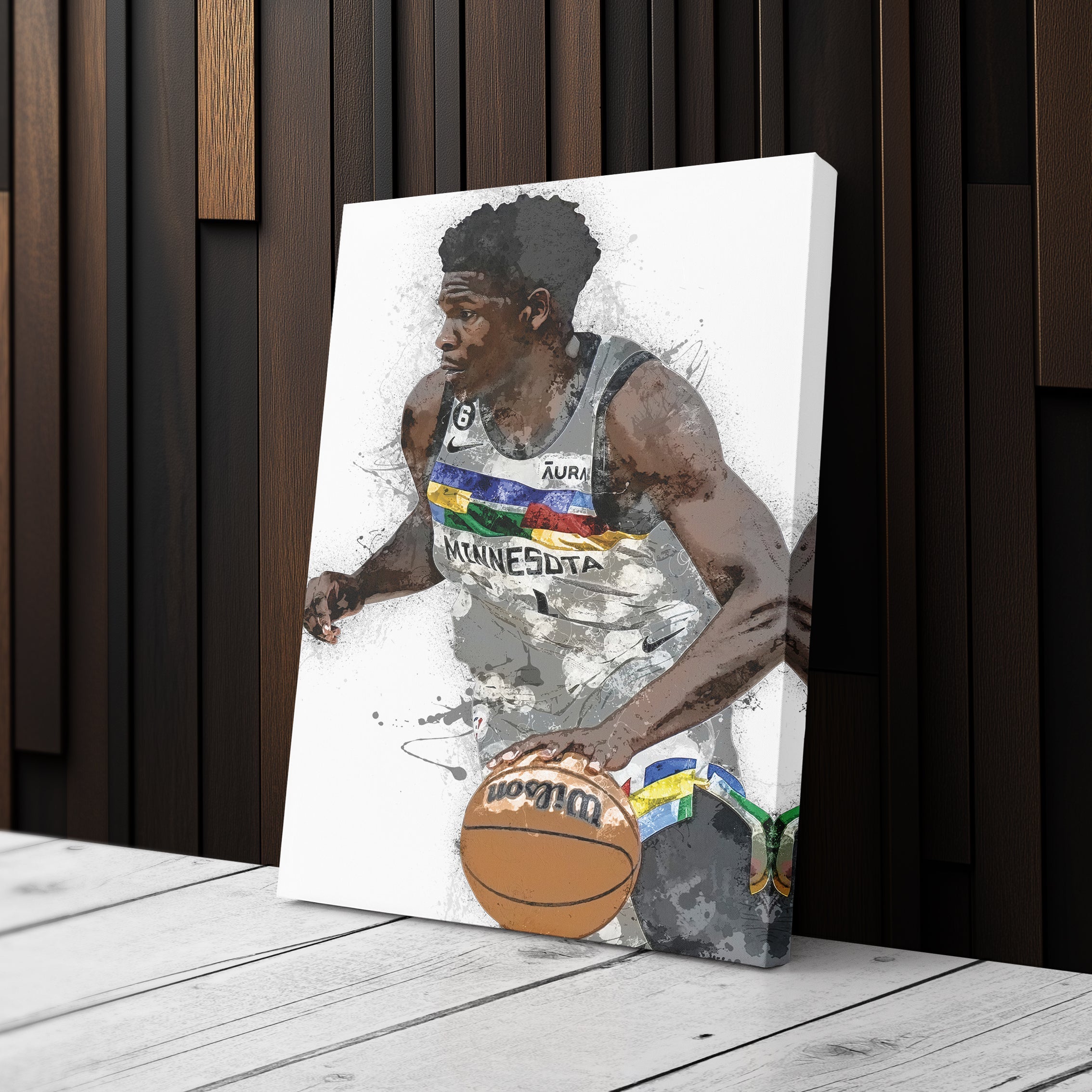 Anthony Edwards Canvas Art – Minnesota Timberwolves Wall Decor