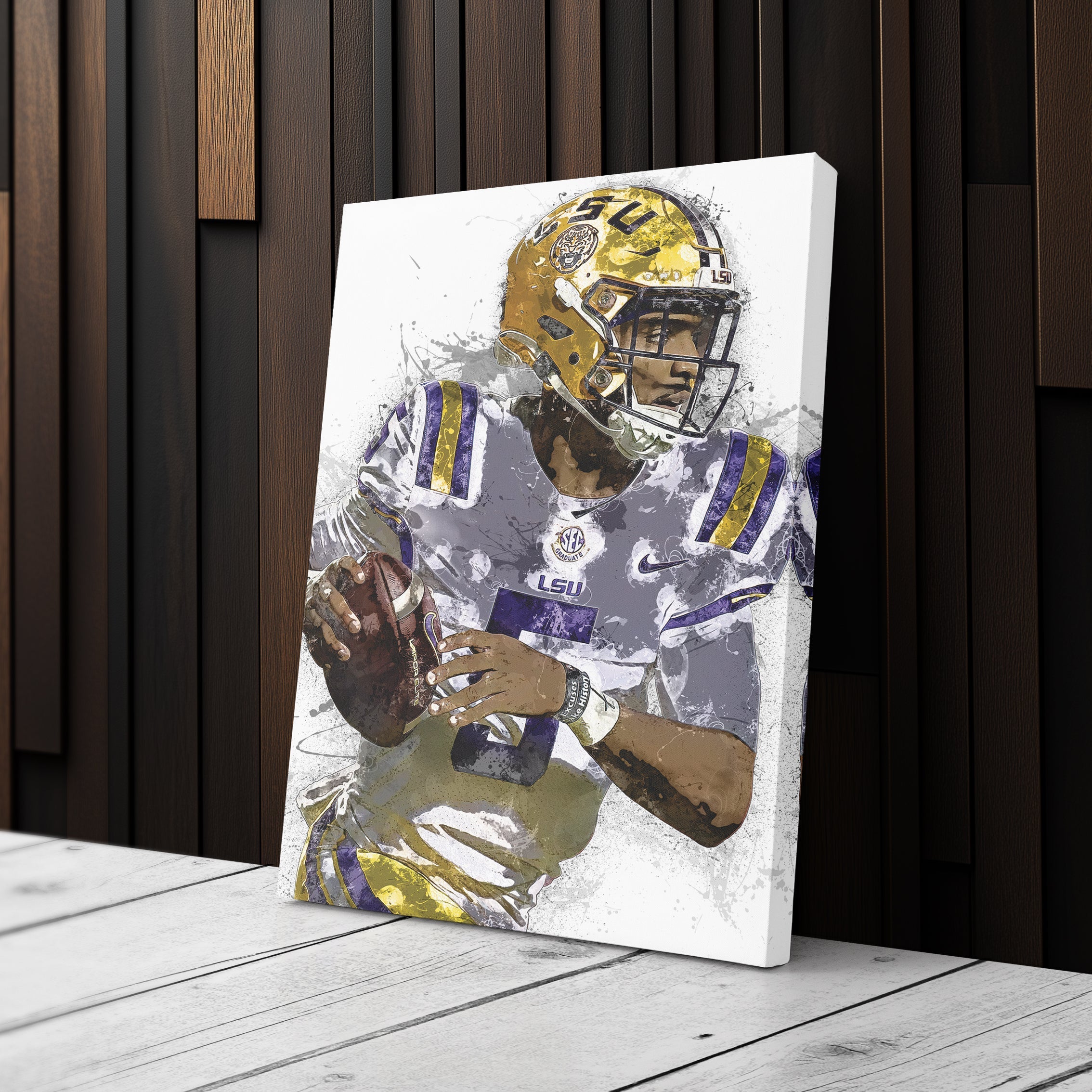 Jayden Daniels Canvas Art – LSU Tigers Wall Decor
