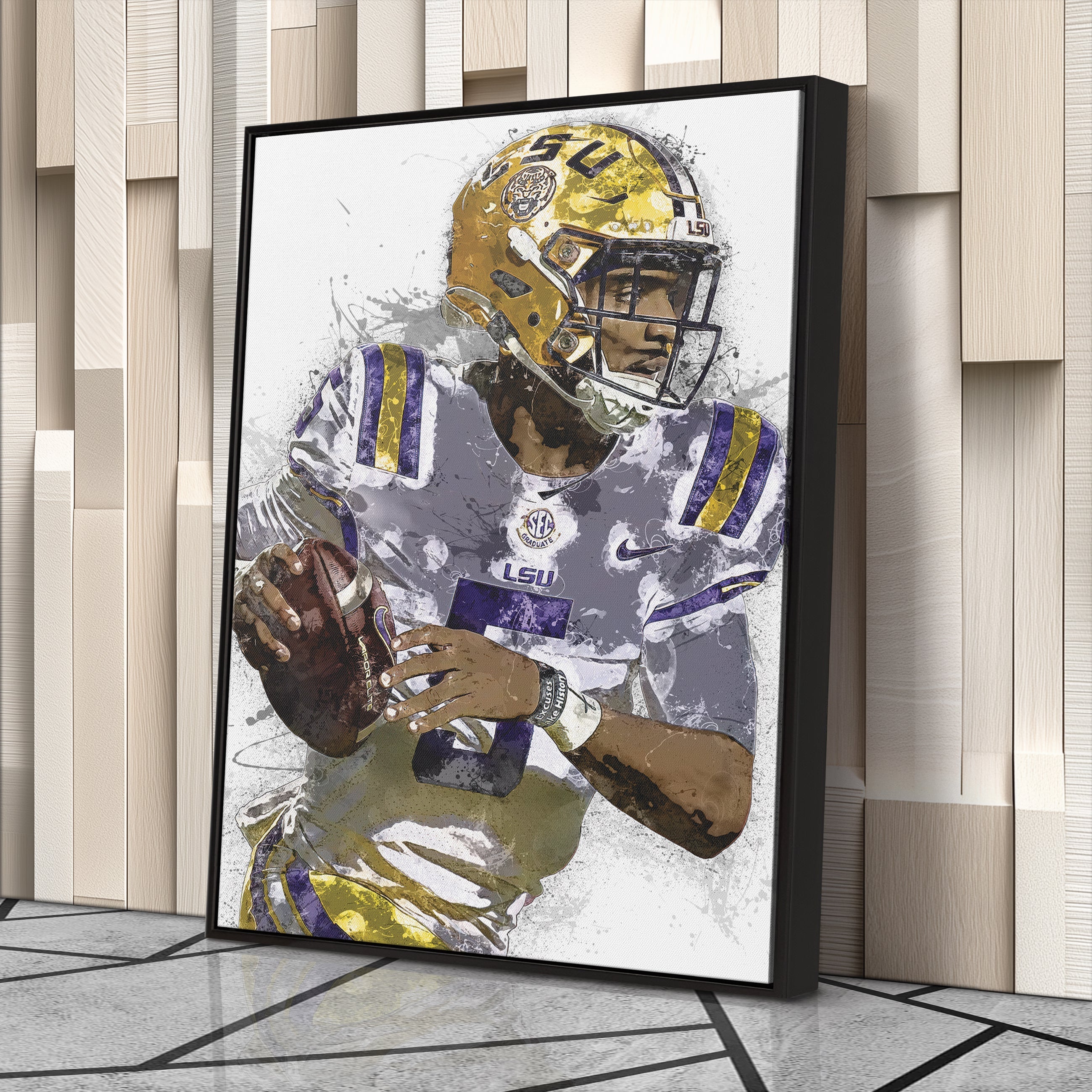 Jayden Daniels Canvas Art – LSU Tigers Wall Decor