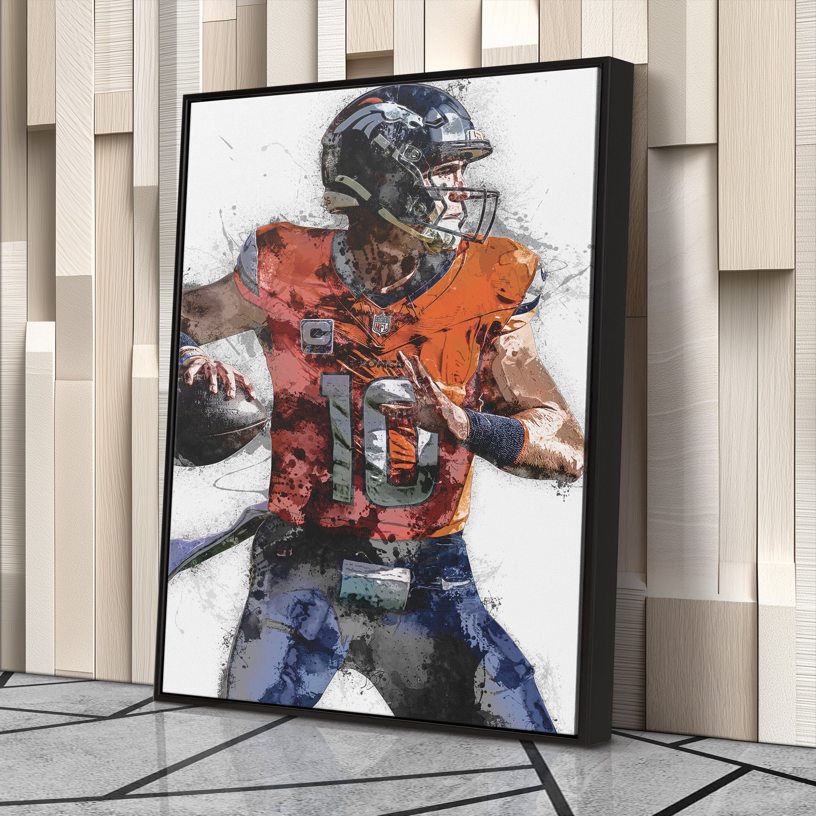 Bo Nix Canvas Art – Denver Broncos Wall Decor