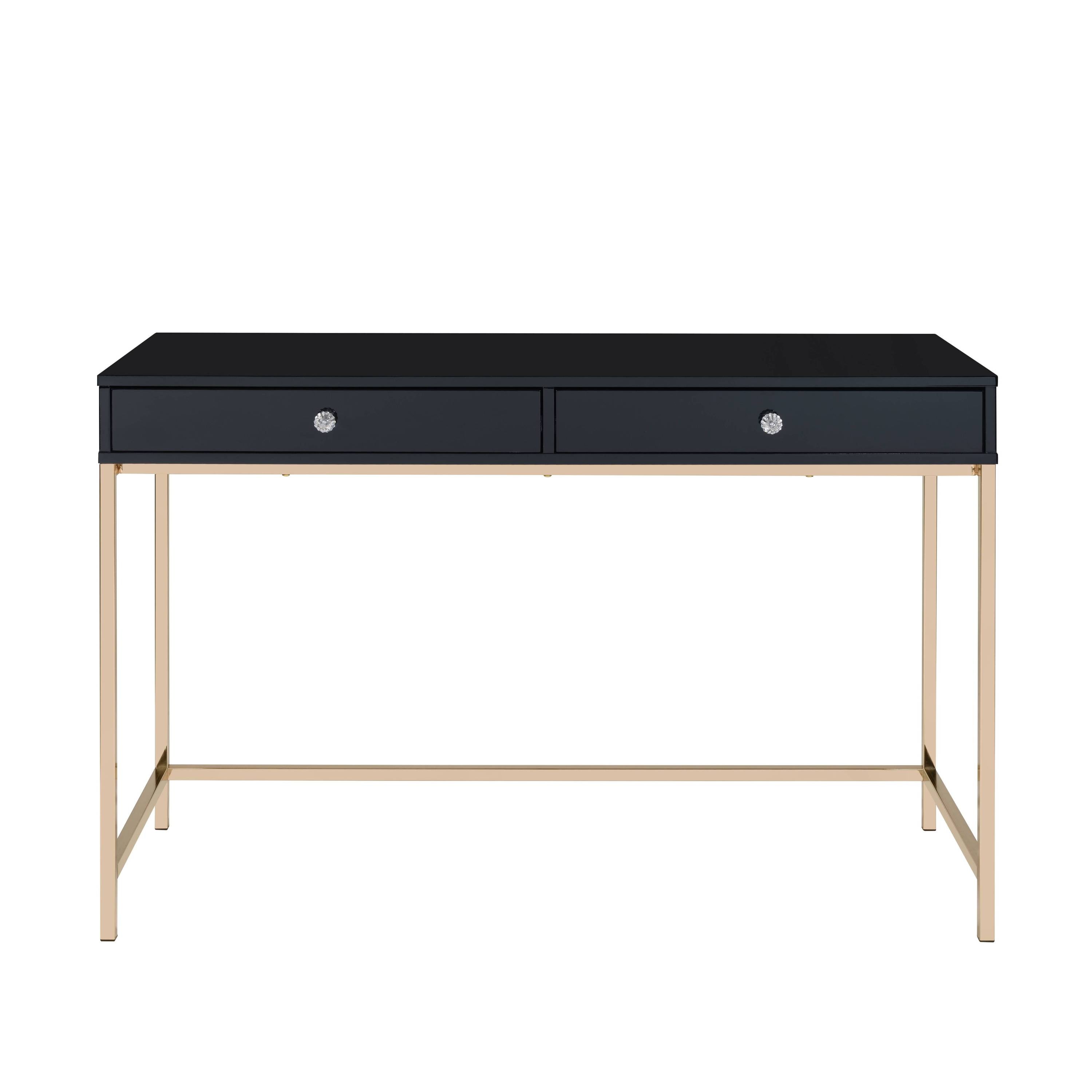 Ottey Black High Gloss & Gold Finish Writing Desk