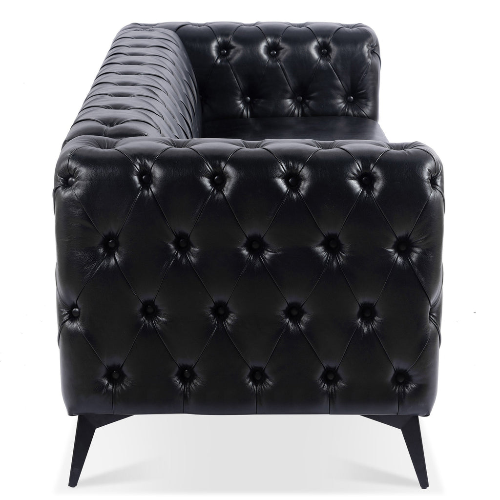 Traditional Square Arm Sofa with Removable Cushions in Black PU, 84.06 Inch Width