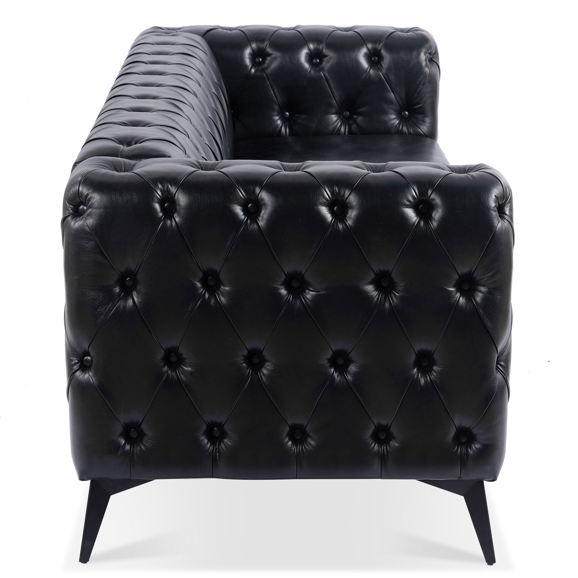 Traditional Square Arm Sofa with Removable Cushions in Black PU, 84.06 Inch Width