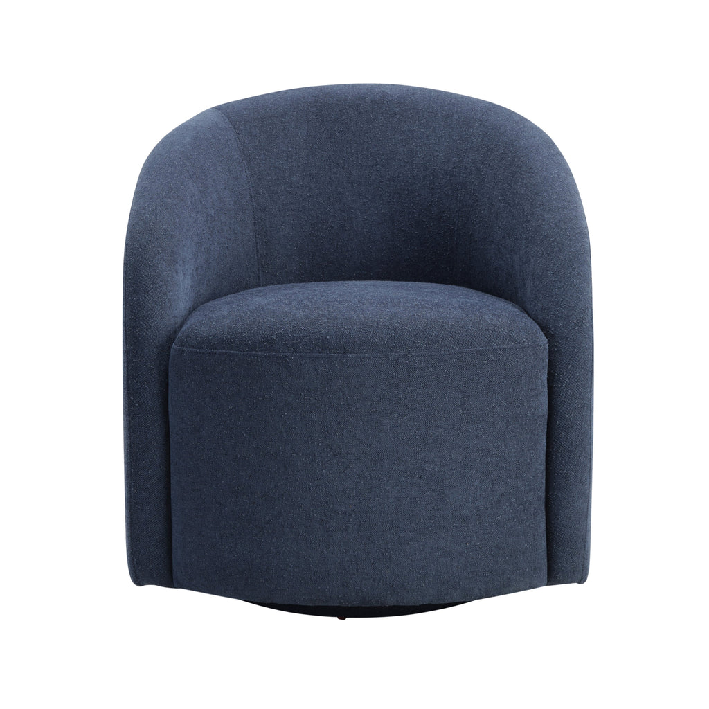 Blue Boucle Swivel Barrel Chair 1pc Solid Wood Durable Contemporary Living Room Furniture Luxurious Accent Seating