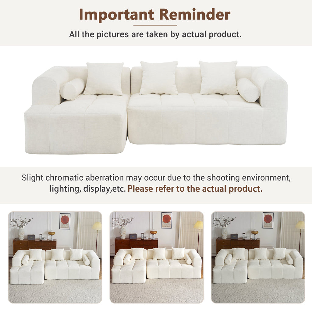 Modern Beige Modular Sectional Sofa with Deep Seating and Side Pockets, Chenille Upholstery, 101.2'
