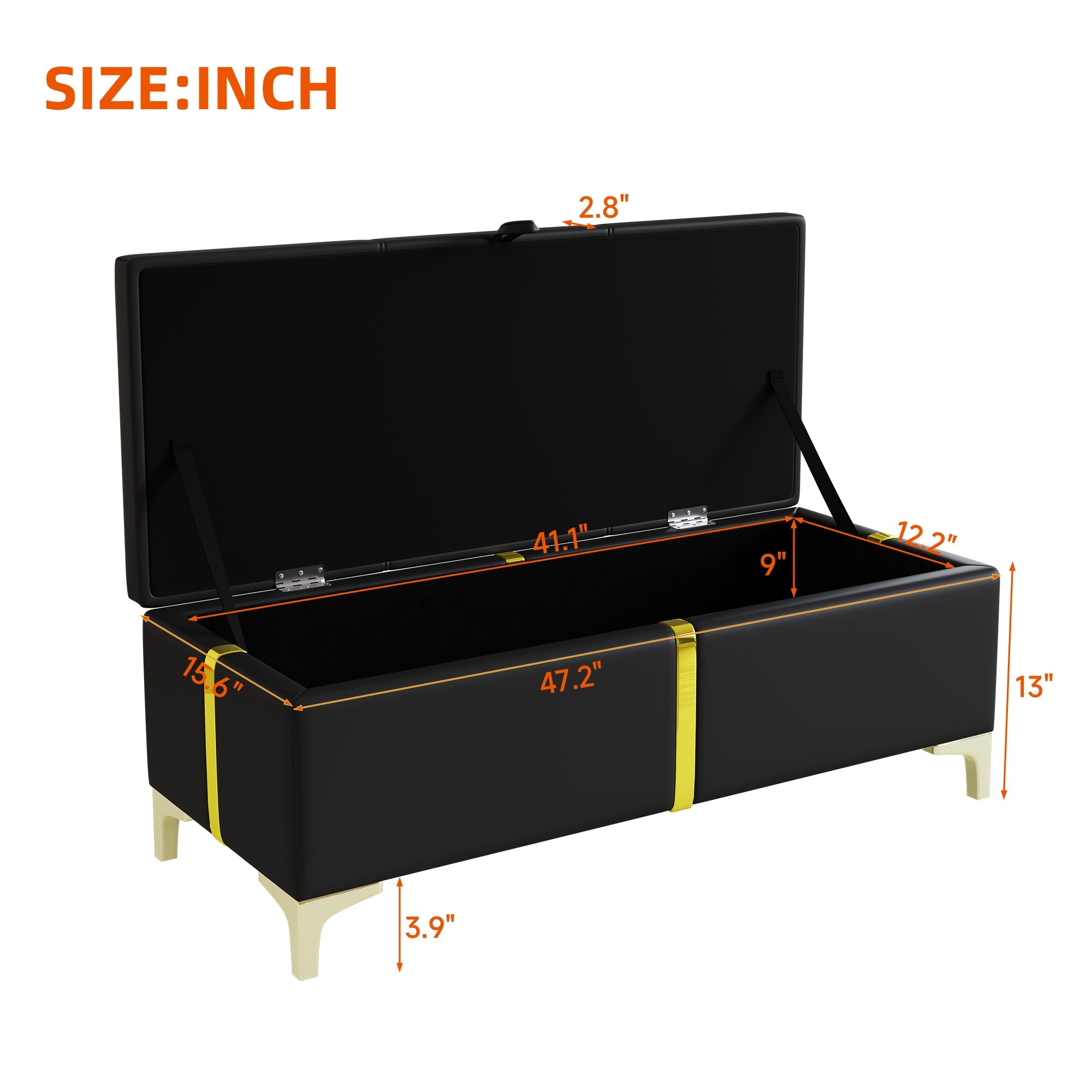 2-Pieces Bedroom Sets,Queen Size Upholstered Platform Bed with Hydraulic Storage System,Storage Ottoman with Metal Legs,Black(Old SKU:N733S207778B)