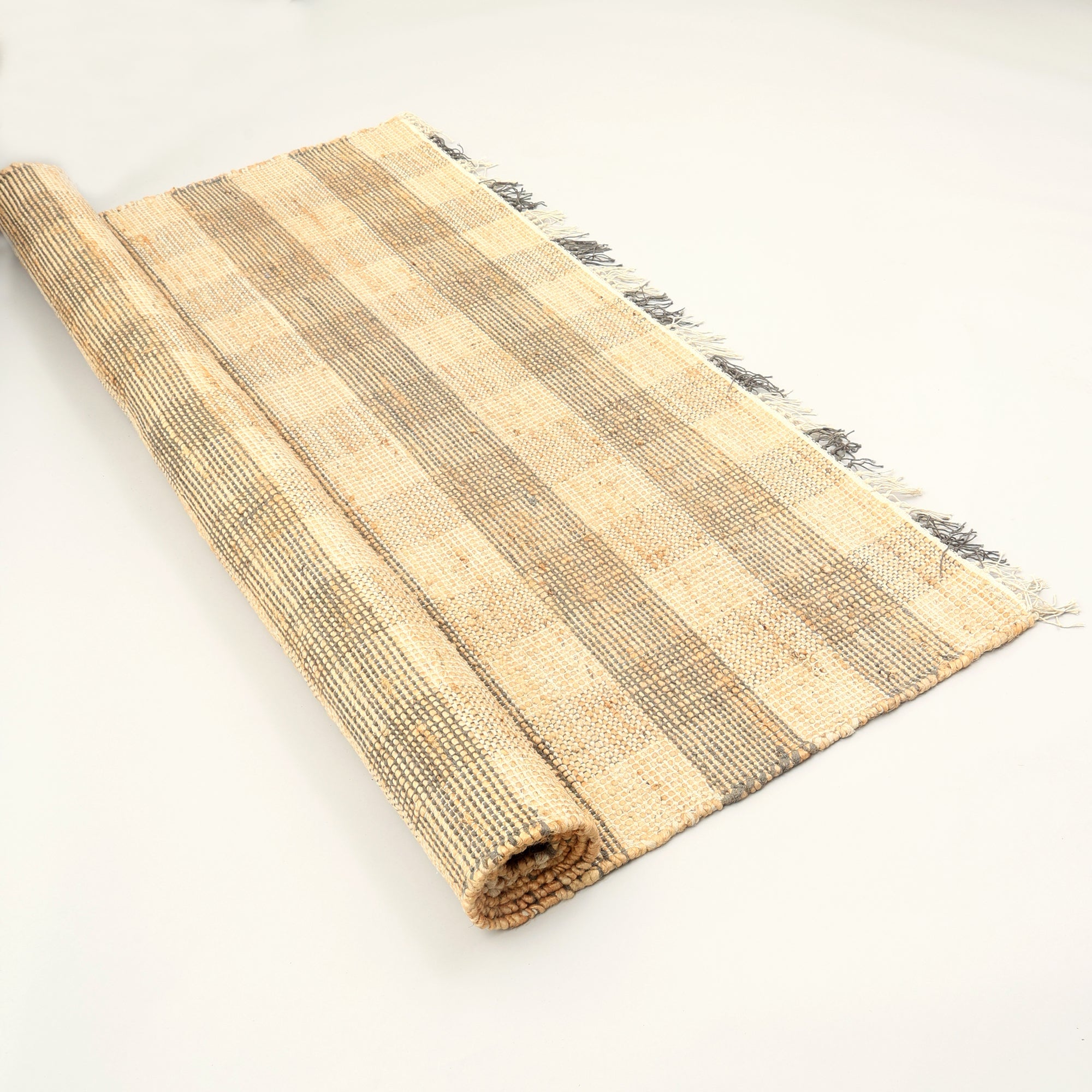Area Rug, Jute Rug, Durable Gray Plaid Rug, 8X10 ft