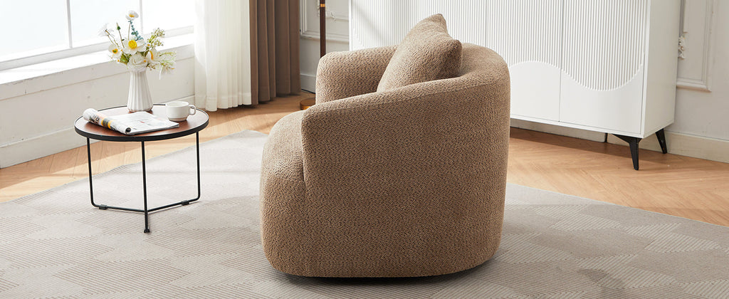 Chenille Upholstered 360° Swivel Chair with Throw Pillow, Dark Brown, 38.2' Accent Chair Sofa for Living Room and Office