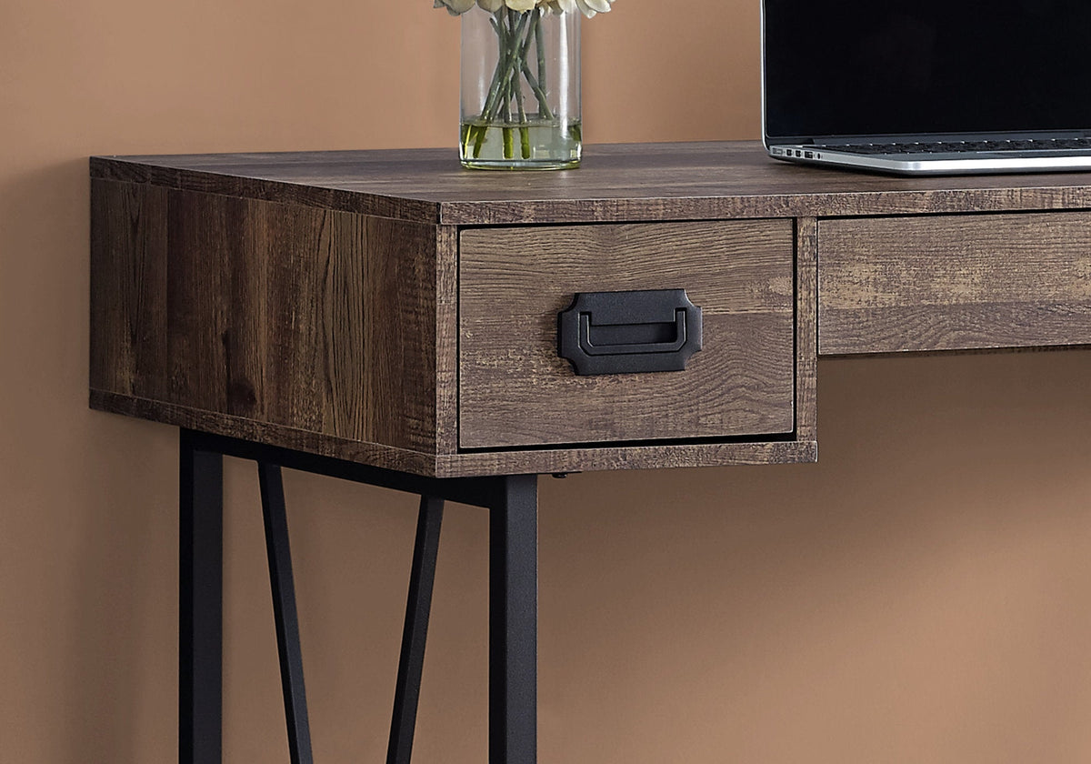 Computer Desk, Home Office, Laptop, Storage Drawers, 48'l, Work, Brown Laminate, Black Metal, Transitional