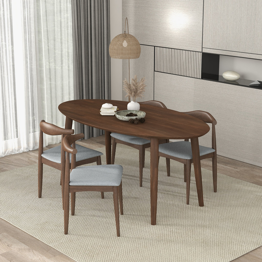 Ada Mid Century Modern Solid Wood Walnut Oval Dining Table for Dining Room or Kitchen 29.5'H x 35.4'D x 66.9'W Kitchen Dining Room Dinner Pedestal Table,Space Saving Wood Kitchen & Dining Room