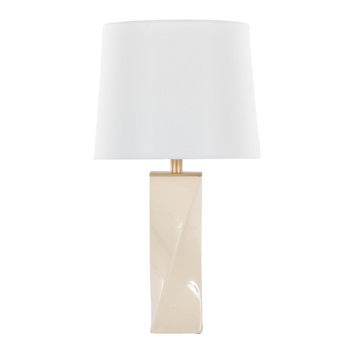 Curvo Square Contemporary 27' Ceramic Table Lamp in Cream Ceramic, Gold Metal, and White Linen by LumiSource