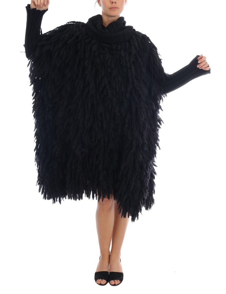 Dolce & Gabbana Black Fringes Wool Pullover Sweater