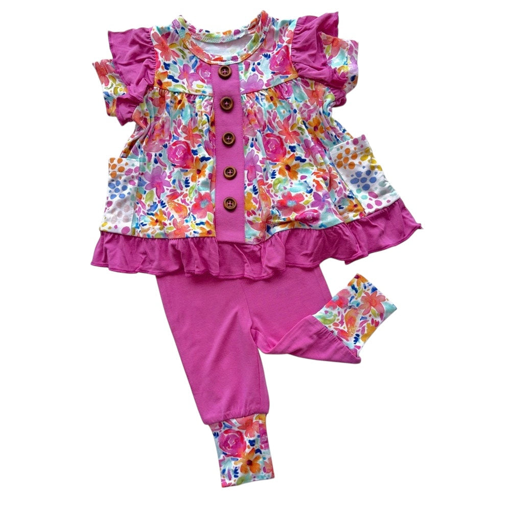 Korrie Floral Bamboo Short Sleeve Peplum + Legging Set