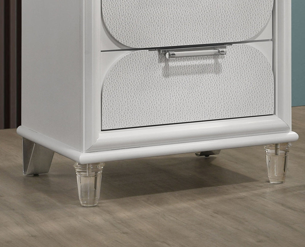 Contemporary Glam Pearl White Full Size Bed W Trundle 2x Nightstands Embossed Panel 3pc Bedframe Bedroom Furniture