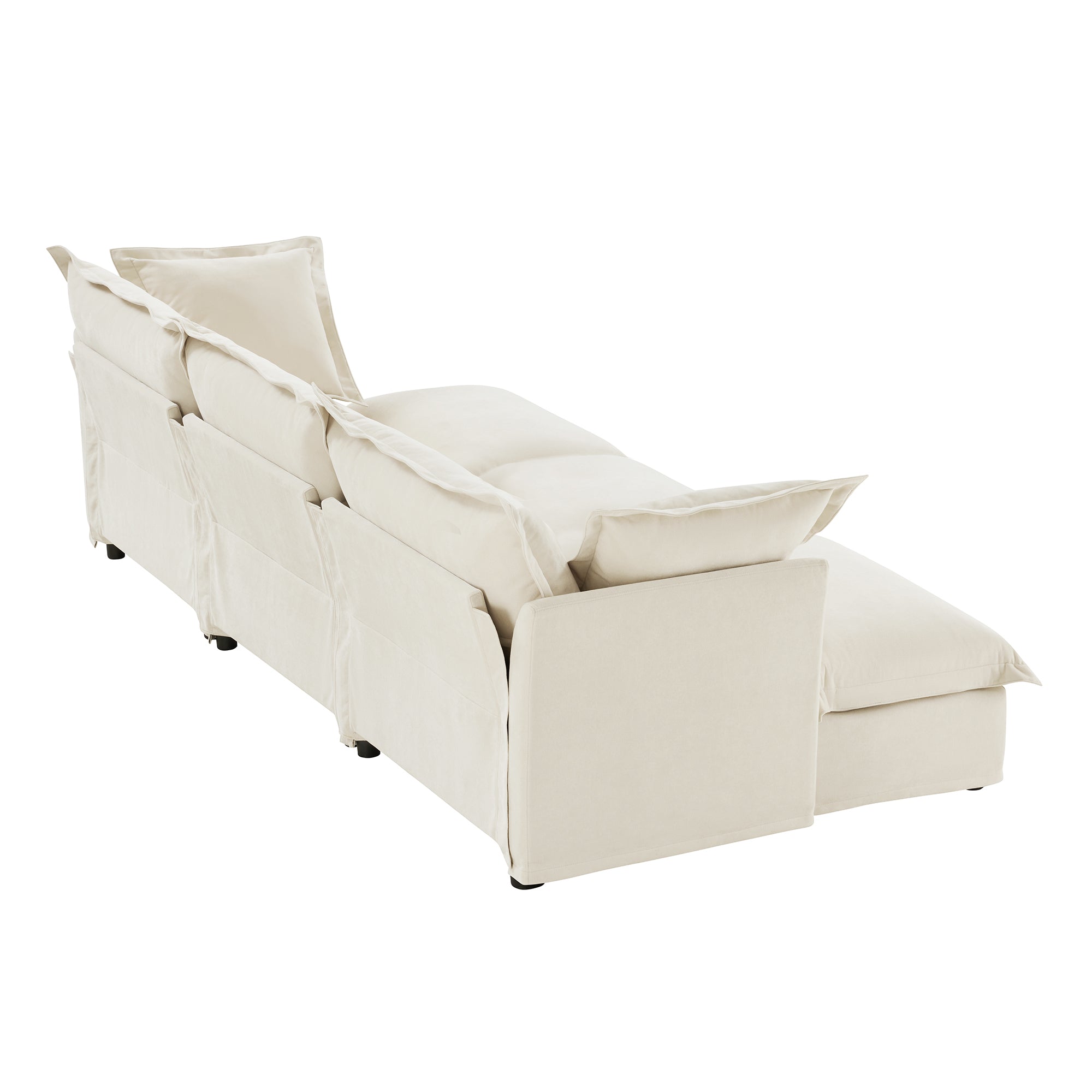 Living Room Sofa Slipcovered Sofa 3 Seater Sofa With 3 Ottomans, Oversized 3-Seat Sleeper Sofa Bed Home Theater Sofa, Chenille, Cream