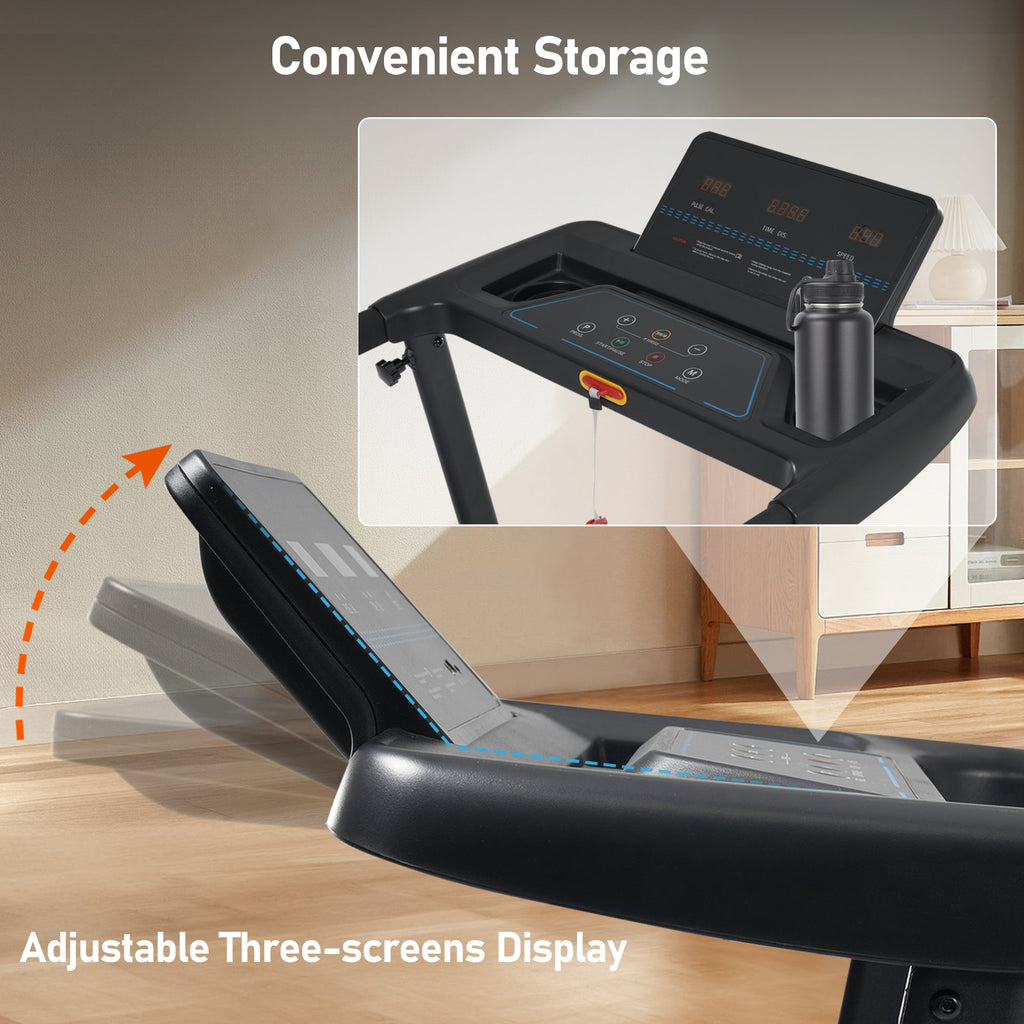 Folding Treadmills for Home Small, 3.0HP Portable Treadmill with 8% Incline,10MPH Walking Pad with Incline, 300 LBS Walking Pad Treadmills with Bluetooth, Heart Rate Sensors,Charge Station