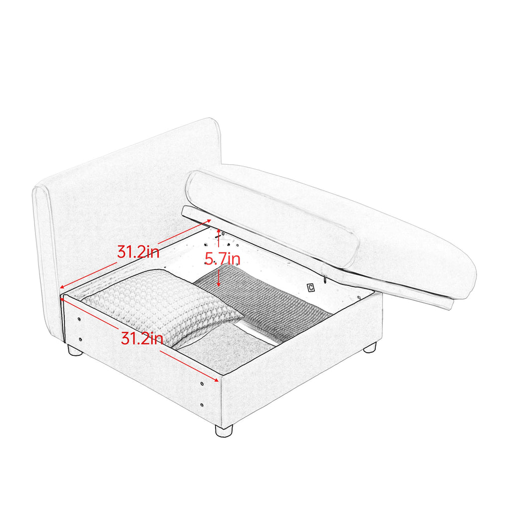 Elegant Green Chenille  Sofa with Storage Seat and Ottoman, L-Shaped 3-Seater Cylindrical Backrest and Armrests, Contemporary 3-Seater Fabric Couch with Hidden Storage Compartment