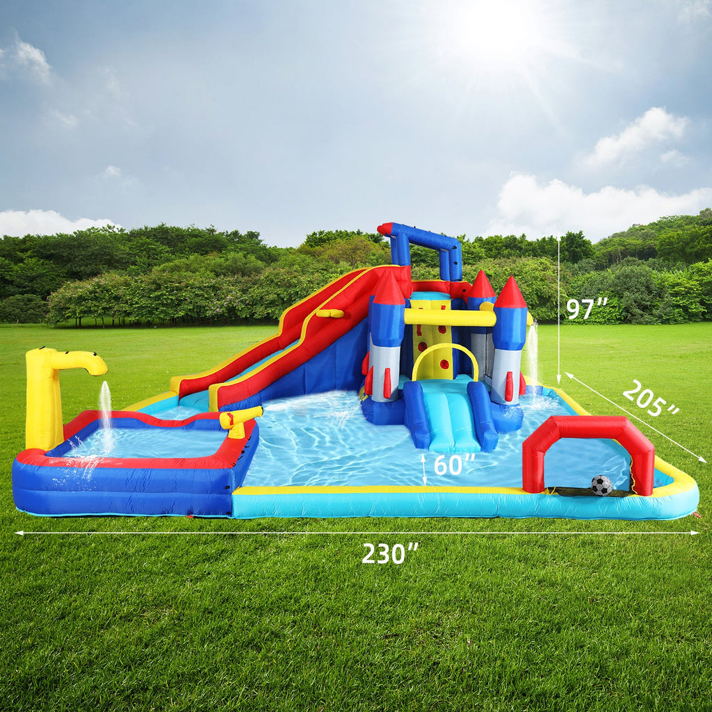 10 in1 Inflatable slide water park  bouncing house garden with splash pool & water gun & basketball & climbing wall & dual pools & soccer