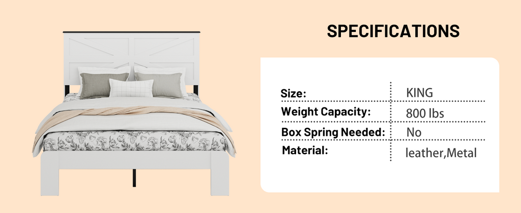 Queen Bed Frame Headboard , Wood Platform Bed Frame , Noise Free,No Box Spring Needed and Easy Assembly Tool,Large Under Bed Storage,White