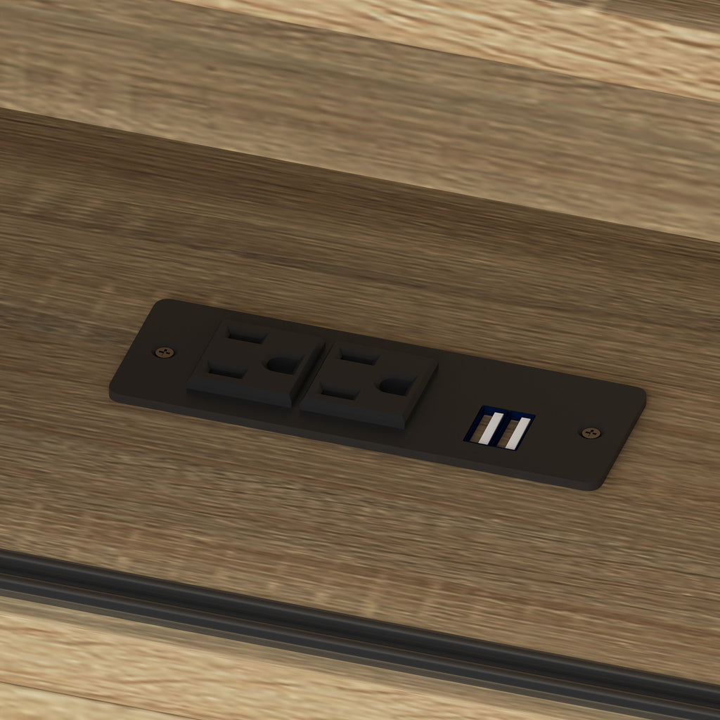 3-Pieces Bedroom Sets Queen Size Farmhouse Platform Bed with Double Sliding Door Storage Headboard and Charging Station, Storage Nightstand and Dresser, Natural