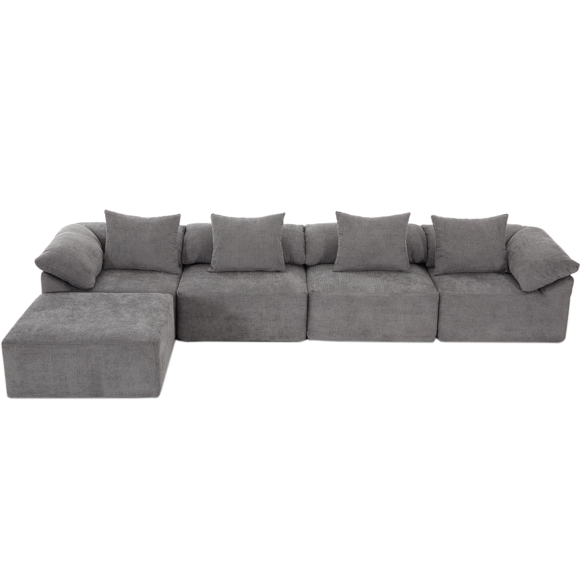 142' L Shaped Modular Sectional Sofa,No Assembly,5 Piece Couch, Convertible Sleeper Couch,Full-Compressed Couch,Free-Combined Couches,5 Seat & Ottoman,Chenille,Gray