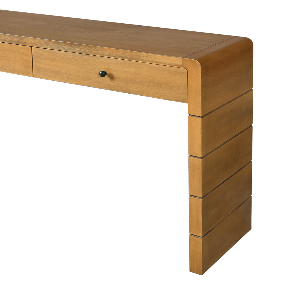 TREXM Curved Console Table with Storage, Wooden Entryway Table with 2 Drawers, Farmhouse Rustic Console Tables for Entryway, Hallway, Living Room, Natural