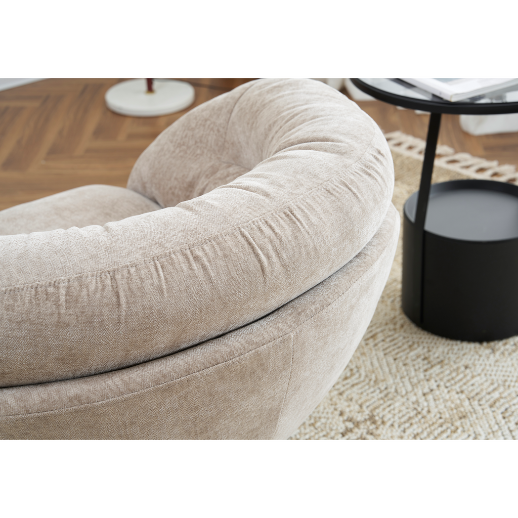 Modern Chenille Office Chair, 360° Swivel Club Chair/Accent Chair with Removable Cushion, Round Office Chair, Black Metal Base, Cotton Material, Living Room, Bedroom, Reading Corner, Office (Brown)