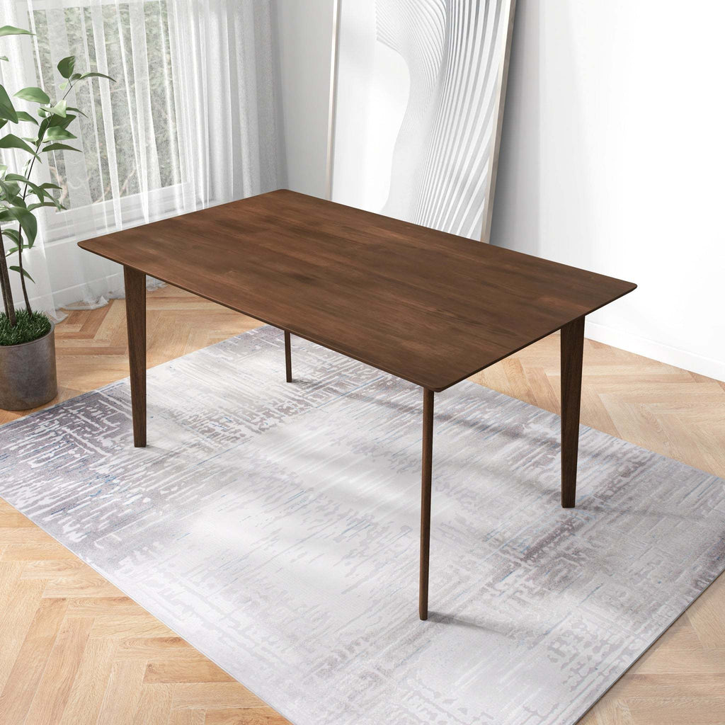 Carlos Mid-Century Modern Solid Wood Dining Table with Beveled Edges in Brown