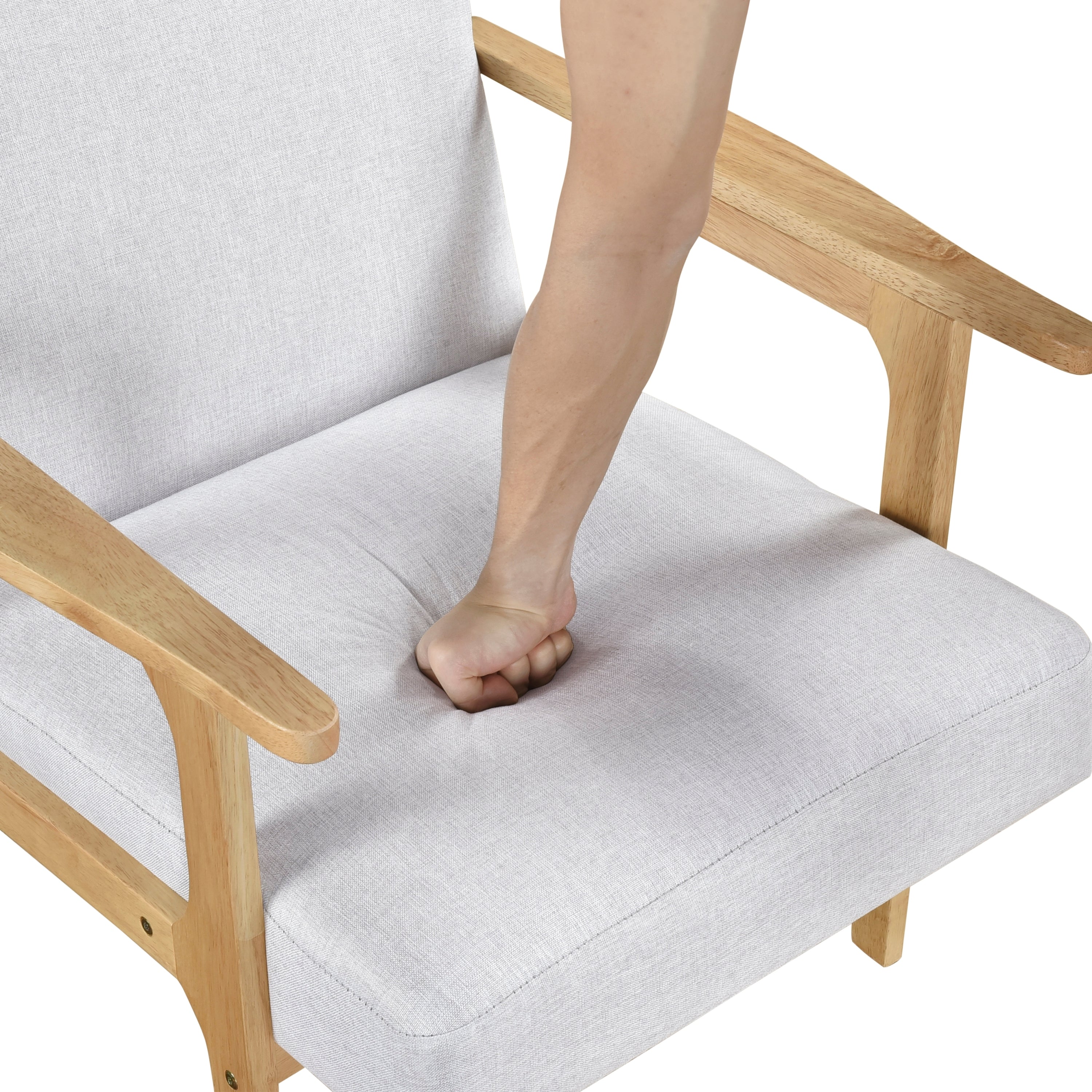 Modern Home Furniture Gray Fabric Upholstery 1pc Accent Chair Solid Rubberwood Natural Finish Contemporary Cushion Seat