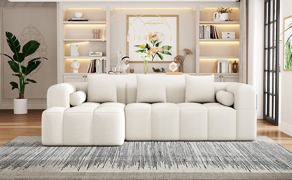Modern Beige Modular Sectional Sofa with Deep Seating and Side Pockets, Chenille Upholstery, 101.2'