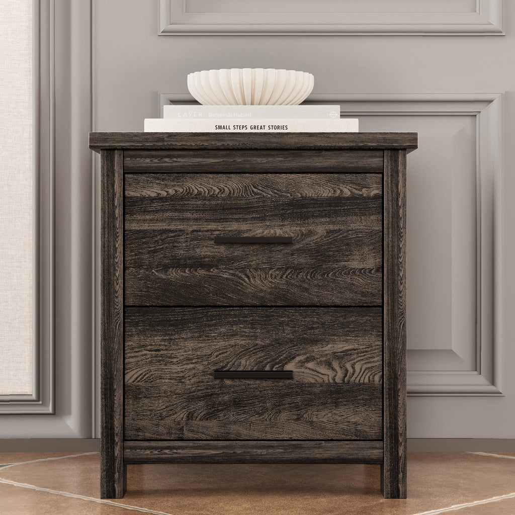 4PCS Bedroom Sets, Wooden Queen Size Bed Frame with Storage Headboard and Charging Station, 2 Nightstands with 2 Drawers, 1 Dresser with 5 Drawers, Antique Gray