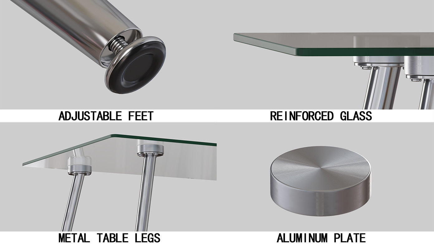 Glass Dining Table, Modern Rectangular Table with Tempered Glass Tabletop & Sliver metal Legs, Simplistic Kitchen Table, Versatile Table for Home Office (0 damage)