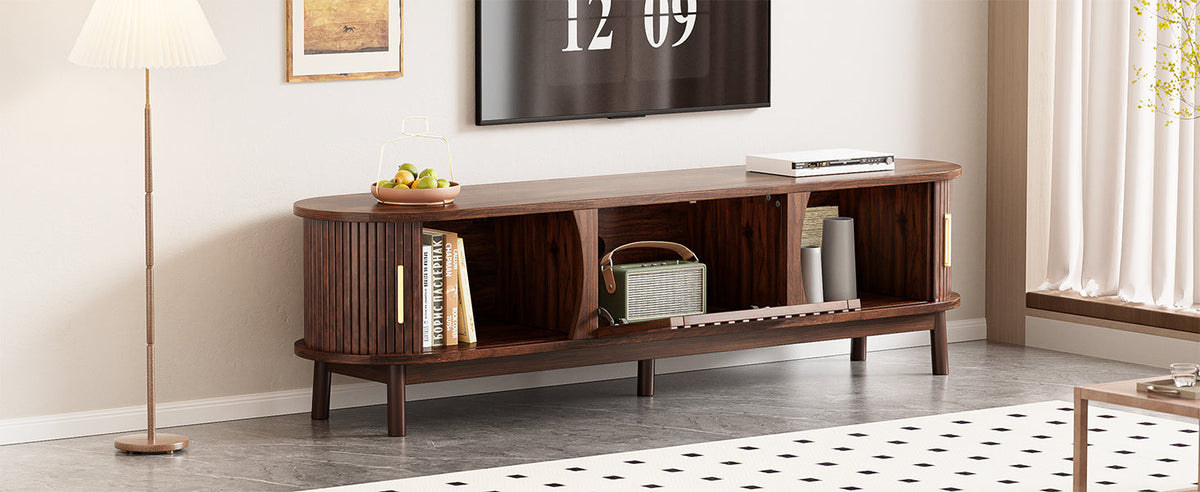 Modern Farmhouse TV Stand for 75' TVs, Wood Entertainment Center with Storage Cabinet, TV Console Table for Living Room, Bedroom