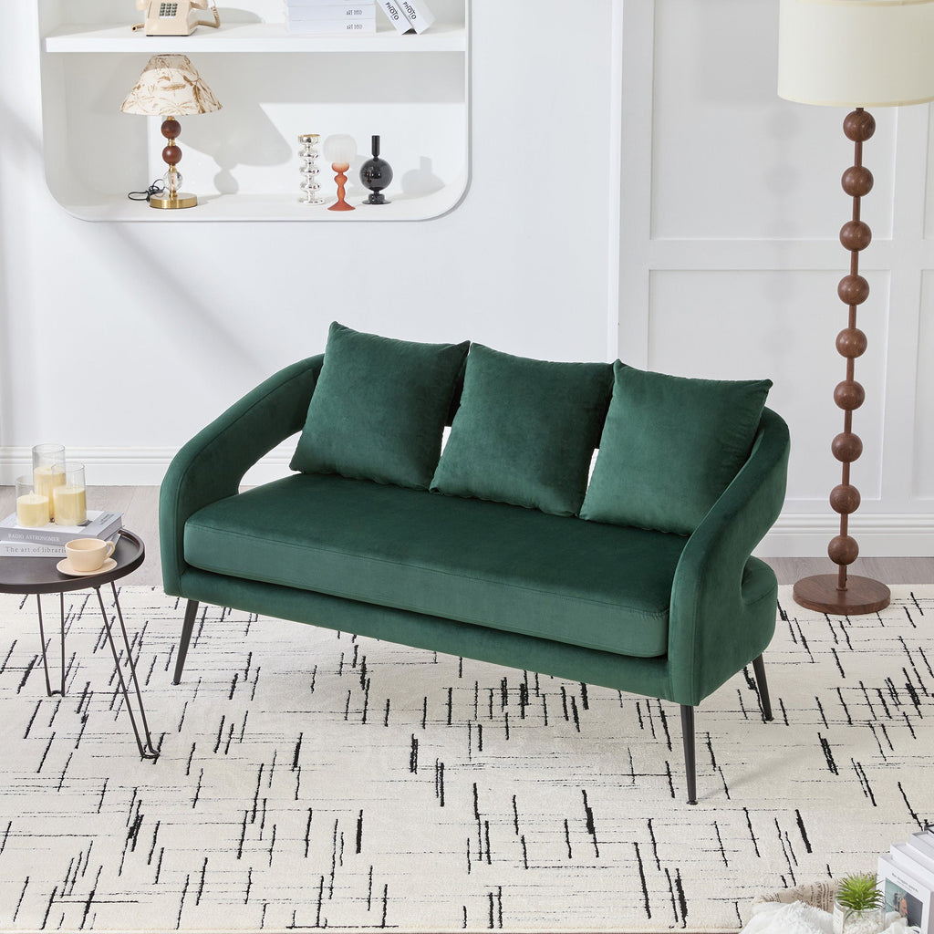 Mid Century Modern 3-Piece Velvet Upholstered Sofa Set with Metal Legs, Green, Loveseat & 2 Accent Chairs for Small Living Spaces