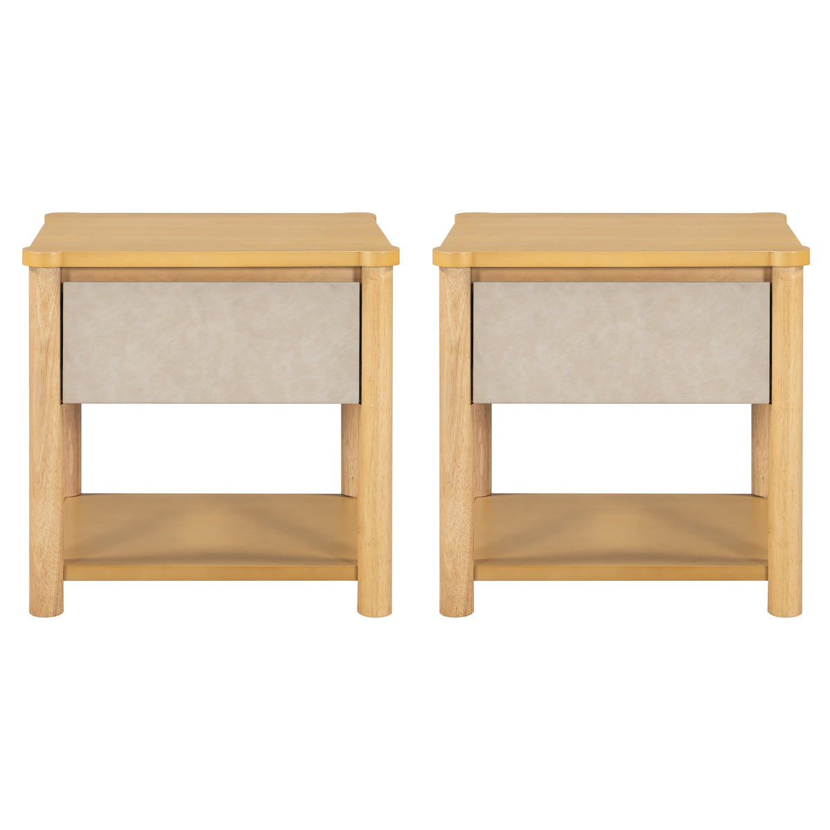Modern King Bed Frame Set with 2 Nightstands, Beige Wood Platform Bed with Headboard and Matching Bedside Tables for Bedroom