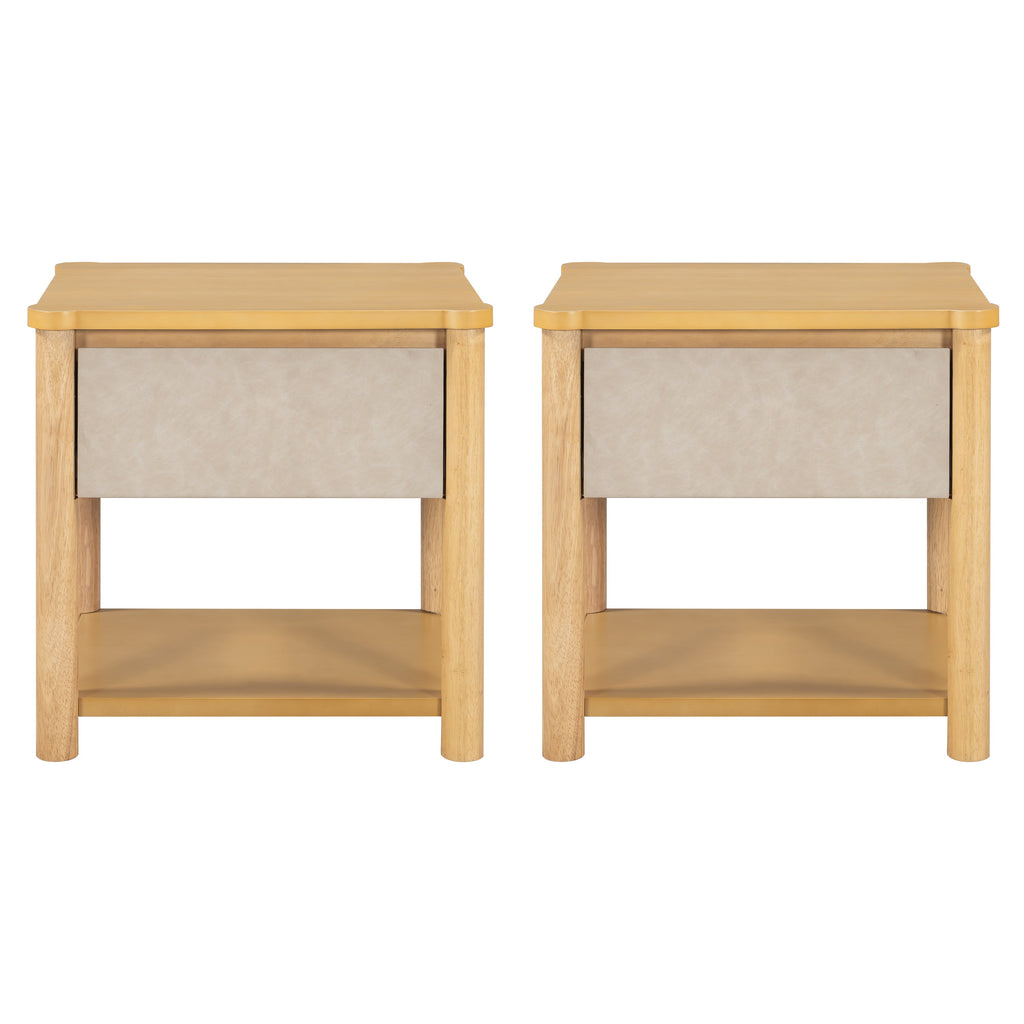 Modern Queen Bed Frame Set with 2 Nightstands, Beige Wood Platform Bed with Headboard and Matching Bedside Tables for Bedroom