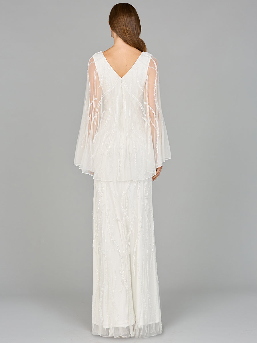 Cape Sleeve Beaded Bridal Gown